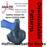 Leather Thumb Break OWB Holster Pattern for Glock 17/22/31