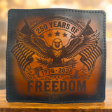 Handmade Leather Checkbook Cover – America 250 Laser Engraved