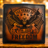 Handmade Leather Checkbook Cover – America 250 Laser Engraved