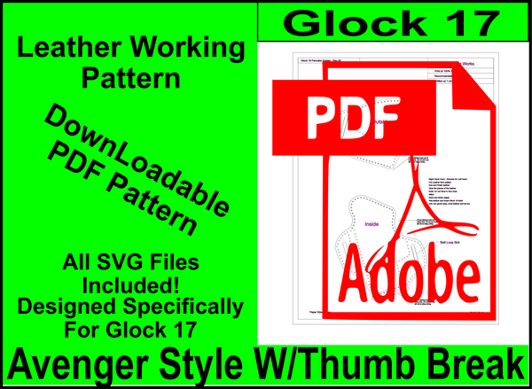 Pattern for Glock 17 Avenger Style Holster Thumb Break PDF W/SVG