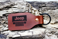 Leather Jeep Keychain, Laser Etched FOB, Handmade - Hoffmann Leather Works